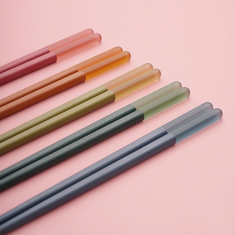 Modern Design Chopsticks Reusable, Dishwasher Safe, Non Slip Fiberglass, Ice Fog Multi Color, 5 Pairs, 9 5in/24cm, Great for Chinese, Japanese, Korean Cuisine
