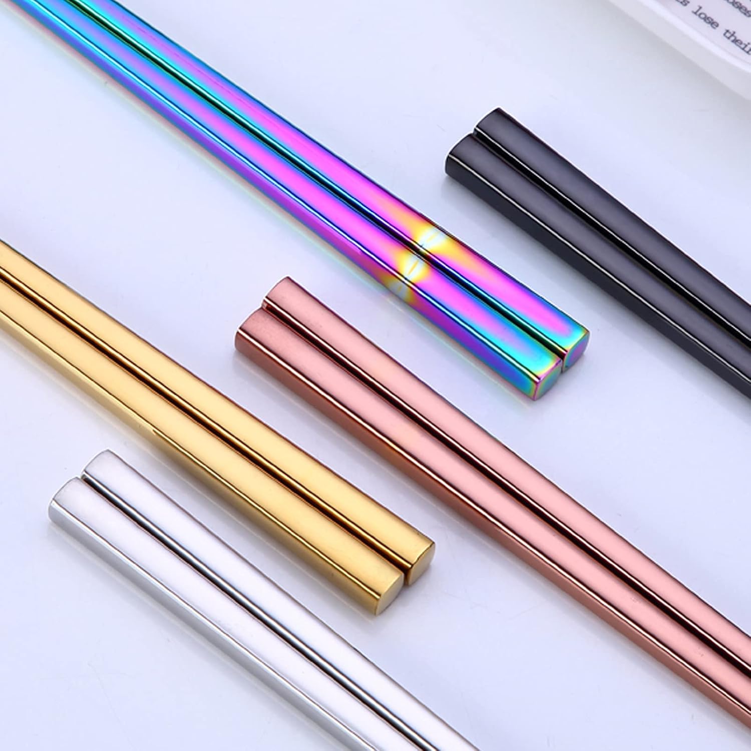 Stainless Steel Chopsticks 5 Pairs Gold Reusable Dishwasher Safe Chopsticks, 304 Stainless Steel, Easy to Use (No Color Fading) Image 2